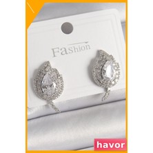 Havor Zirkon Taşlı Yaprak Desenli Pirinç Kadın Küpeleri