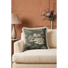 Hanna Home Dekoratif Kırlent Kılıfı Yeşil Kırlent Kılıfı Çin Bahçesi Desenli Kırlent Kılıfı Yatak Odası Dekoru 43X43 cm