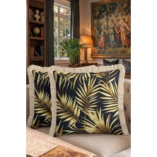 Hanna Home Saçaklı Yastık Kılıfı Tropikal Çiçek Desenli Dekoratif Yastık Kılıfı Oturma Odası Kırlenti 43X43 cm