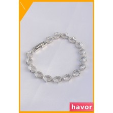 Havor Pirinç Zirkon Taşlı Gümüş Rengi Arpa Desenli Bileklik
