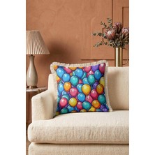 Hanna Home Dekoratif Kırlent Kılıfı Renkli Balon Desenli Yatak Odası Dekoru Saçaklı Saçaklı Kırlent 43X43 cm