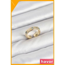 Havor Ayarlanabilir Pirinç Yüzük Mavi Zirkon Taşlı Kadın Aksesuarı