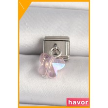 Havor Pembe Zirkon Taşlı Kelebek Tasarımı Paslanmaz Çelik Bileklik