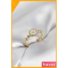 Havor Ayarlanabilir Pirinç Kadın Yüzüğü Zirkon Taşlı Desen