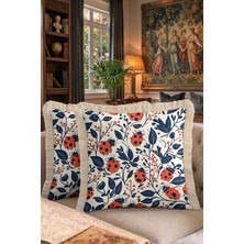 Hanna Home Saçaklı Saçaklı Kırlent Botanik Floral Desenli Dekoratif Kırlent Kılıfı Koltuk Takımı Aksesuarı 43X43 cm