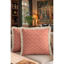 Hanna Home Dekoratif Yastık Kılıfı Geometrik Desenli Turuncu Saçaklı Kırlent Ev Dekorasyonu 43X43 cm