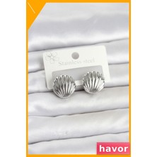 Havor 316L Çelik Gümüş Renk Deniz Kabuğu Model Kadın Küpe