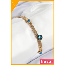 Havor Mavi Zirkon Taşlı Nazar Boncuk Detaylı Kadın Bileklik