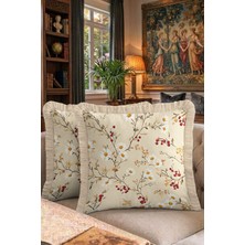 Hanna Home Dekoratif Kırlent Kılıfı Tropikal Çiçek Desenli Kanepe Dekorasyonu Saçaklı Saçaklı Kırlent 43X43 cm