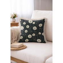 Hanna Home Dekoratif Kırlent Kılıfı Botanik Floral Desenli Oturma Odası Kırlenti Saçaklı Saçaklı Kırlent 43X43 cm