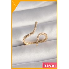 Havor Pirinç Zirkon Taşlı Kadın Yüzük Modelleri Altın Renk Aksesuar