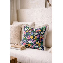 Hanna Home Saçaklı Kırlent Kılıfı Tropikal Çiçek Desenli Kırlent Kılıfı Oturma Odası Kırlenti 43X43 cm