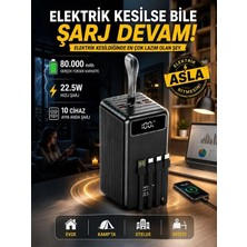 ÇELİKWORK 80000mAh 22.5W Hızlı Şarj Powerbank Dijital Göstergeli Dahili Lightning Type-C Micro USB Kablolu 7 Port