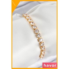 Havor Zirkon Taşlı Asansörlü Kare Bileklik Pirinç Malzeme