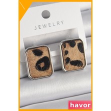 Havor Leopar Desenli Kare Pirinç Kadın Küpe Modelleri