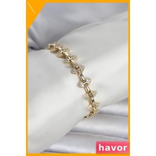 Havor Zirkon Taşlı Pirinç Bileklik Altın Rengi Kadın Takı