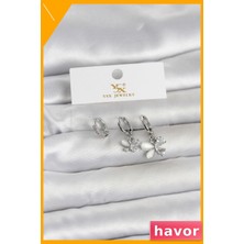 Havor Model 3'lü Pirinç Küpe Seti Gümüş Renk Kadın