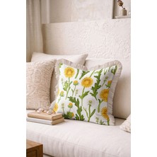 Hanna Home Saçaklı Yastık Kılıfı Botanik Floral Desenli Kırlent Kılıfı Oturma Odası Kırlenti 43X43 cm