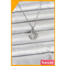 Havor 316L Çelik Zincir Gümüş Renk Incili Çiçek Model Kadın Koyle