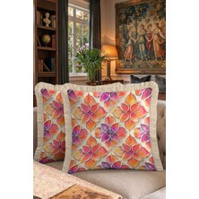 Hanna Home Saçaklı Yastık Kılıfı Tropikal Çiçek Desenli Dekoratif Yastık Kılıfı Kanepe Dekorasyonu 43X43 cm