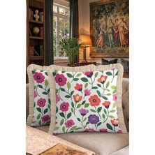 Hanna Home Saçaklı Saçaklı Kırlent Tropikal Çiçek Desenli Dekoratif Yastık Kılıfı Salon Koltuk Yastığı 43X43 cm