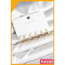 Havor Kare Halka Tasarımlı Kadın Küpe Seti Altın Renk