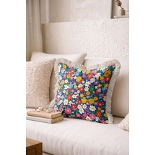 Hanna Home Saçaklı Yastık Kılıfı Botanik Floral Desenli Dekoratif Kırlent Kılıfı Kanepe Dekorasyonu 43X43 cm