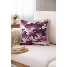 Hanna Home Saçaklı Saçaklı Kırlent Kamuflaj Desenli Dekoratif Kırlent Kılıfı Salon Koltuk Yastığı 43X43 cm