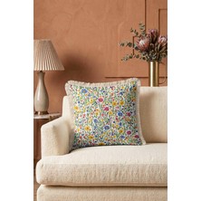 Hanna Home Dekoratif Kırlent Kılıfı Çiçek Desenli Oturma Odası Kırlenti Saçaklı Yastık Kılıfı 43X43 cm
