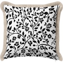 Hanna Home Dekoratif Yastık Kılıfı Krem Beyaz Kırlent Kılıfı Siyah Beyaz Çiçekli Yastık Kılıfı Ev Dekorasyonu 43X43 cm
