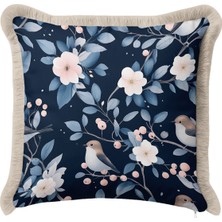 Hanna Home Mavi Botanik Floral Desenli Dekoratif Yastık Kılıfı Yastık Kılıfı Ev Dekorasyonu 43X43 cm