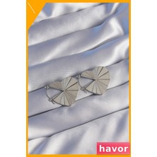 Havor Paslanmaz Çelik Kalp Şekilli Küpe Çizgili Plaka Desenli