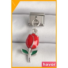 Havor Kırmızı Gül Desenli Paslanmaz Çelik Bileklik Aksesuarı