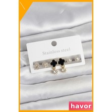 Havor Yonca Detaylı Kadın Küpe Seti 316L Çelik Gold