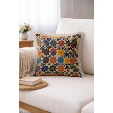 Hanna Home Modern Geometrik Desenli Dekoratif Yastık Kılıfı Saçaklı Kırlent Salon Koltuk Yastığı 43X43 cm