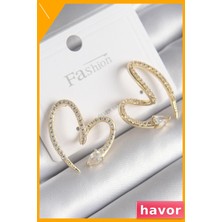 Havor Zirkon Taşlı Yılan Kalp Tasarımı Kadın Küpe