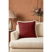Hanna Home Dekoratif Yastık Kılıfı Kırmızı Leopar Desenli Kanepe Dekorasyonu Saçaklı Yastık Kılıfı 43X43 cm
