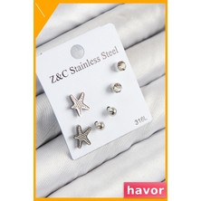 Havor Zirkon Taşlı Deniz Yıldızı Model Kadın Küpe Seti