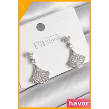 Havor Zirkon Taşlı Pirinç Kadın Küpe Gümüş Renk Motif