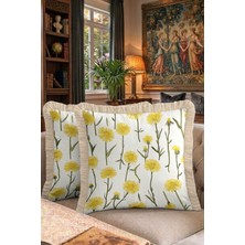 Hanna Home Saçaklı Kırlent Kılıfı Tropikal Çiçek Desenli Dekoratif Yastık Kılıfı Koltuk Takımı Aksesuarı 43X43 cm