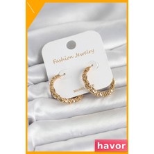 Havor Tırtık Model Pirinç Küpe Altın Rengi Kadın Takı