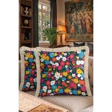 Hanna Home Saçaklı Saçaklı Kırlent Çiçekli Renkli Dekoratif Kırlent Kılıfı Yatak Odası Dekoru 43X43 cm
