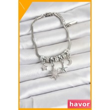 Havor Gümüş Renk Pirinç Kutup Yıldızı Charmlı Kadın Bileklik