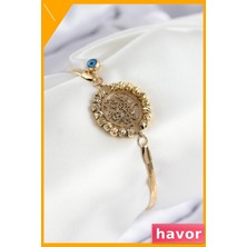 Havor Hayat Ağacı Desenli Nazar Boncuklu Paslanmaz Çelik Kadın Bileklik