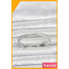 Havor Çapraz Model Zirkon Taşlı Pirinç Kadın Bileklik Gümüş Renk