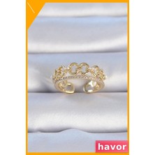 Havor Pirinç Yüzük Zirkon Taş ve Inci Detaylı Kadın Aksesuarı