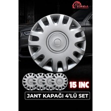 YONGA OTO AKSESUAR Peugeot Bipper 15 Inç Jant Kapağı 4'lü Set Gümüş + 4 Amblem + 8 Cırt Kelepçe
