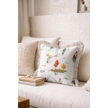 Hanna Home Saçaklı Kırlent Kılıfı Hardal Sarı Dekoratif Hayvan Desenli Kanepe Dekorasyonu Saçaklı Saçaklı Kırlent 43X43 cm