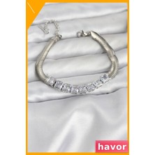 Havor Kare Zirkon Taşlı Yılan Desenli Kadın Bileklik