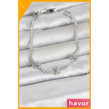 Havor Çiçek Model Zirkon Taşlı Su Yolu Bileklik Gümüş Renk Pirinç